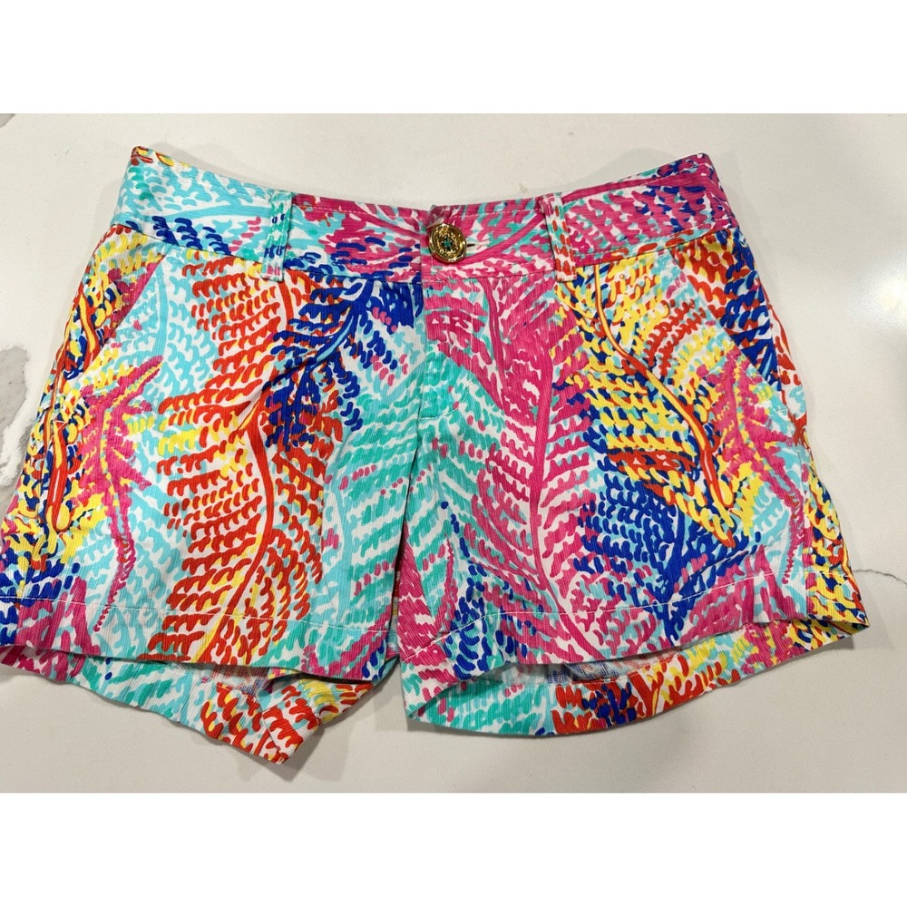 Lilly Pulitzer Callahan Shorts Size 2 Multicolor Tropical Palm Print Cotton